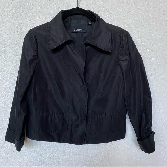 Carlisle Silk Blend Boxy Cropped Sleeve Black Jacket Size 4 - Picture 1 of 13